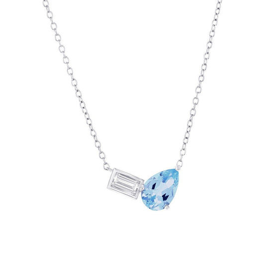 Womens Toi Et Moi Pendant Necklace, Blue Topaz and Emerald Cut Topaz, 2 Stones