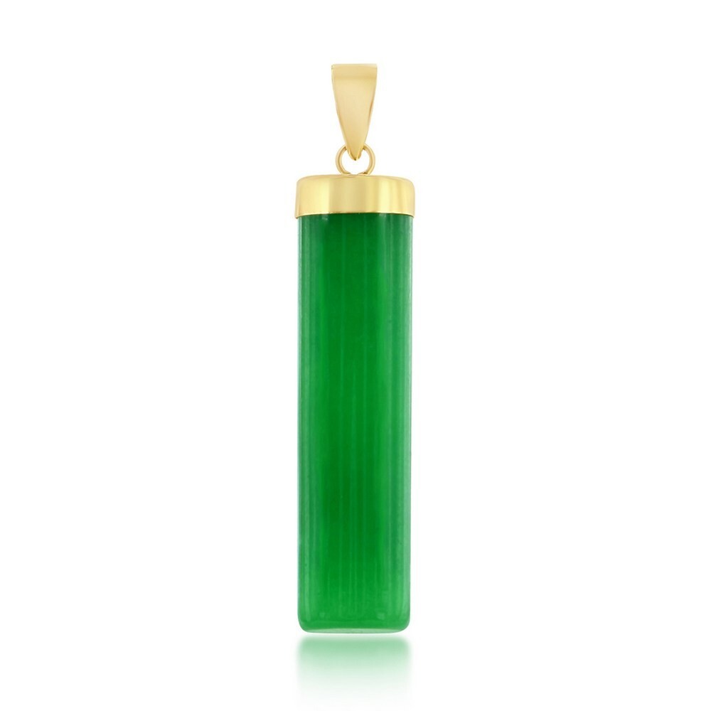 14K Yellow Gold Cylinder Jade Pendant 27mm, Jade Cylinder Charm