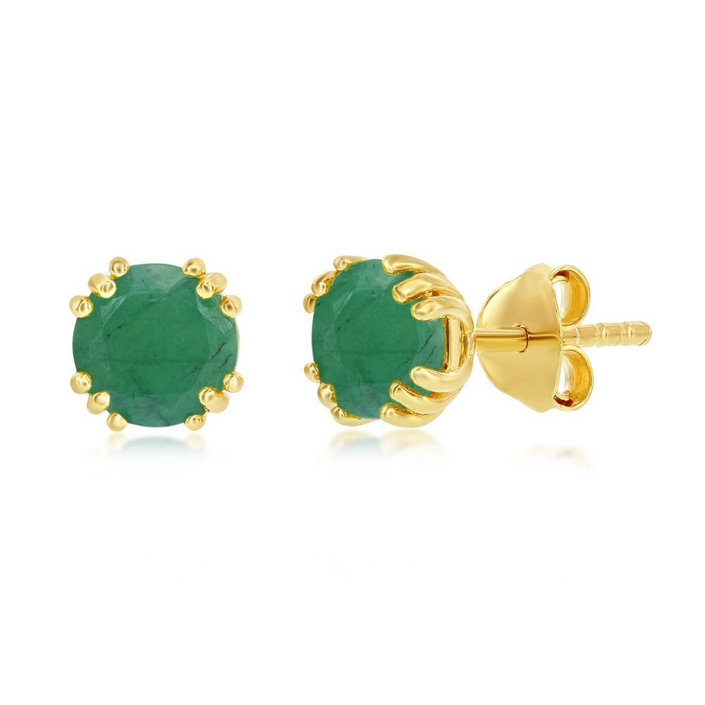 5MM ROUND EMERALD STUD EARRINGS gold-plated 925 Silver, May Birthstone