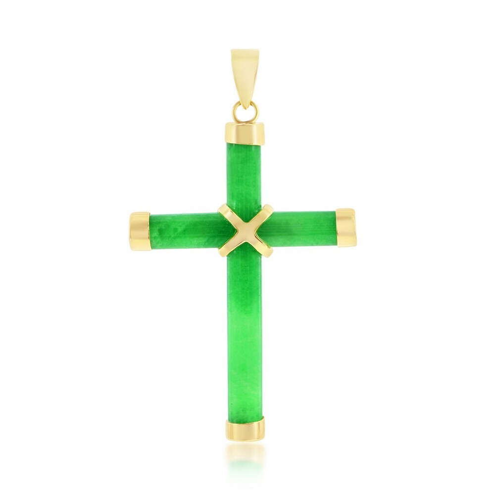Jade Cross Charm, 14Kt Yellow Gold, Jade Cross Gold Necklace, Jade, Jade Jewelry