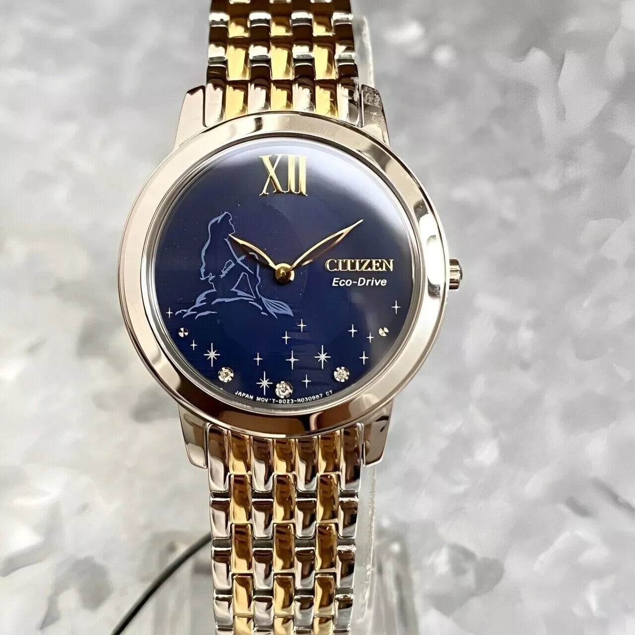 CITIZEN EX1499-50W "DISNEY PRINCESS ARIEL" DIAMOND WATCH BLUE DIAL RETAIL $425
