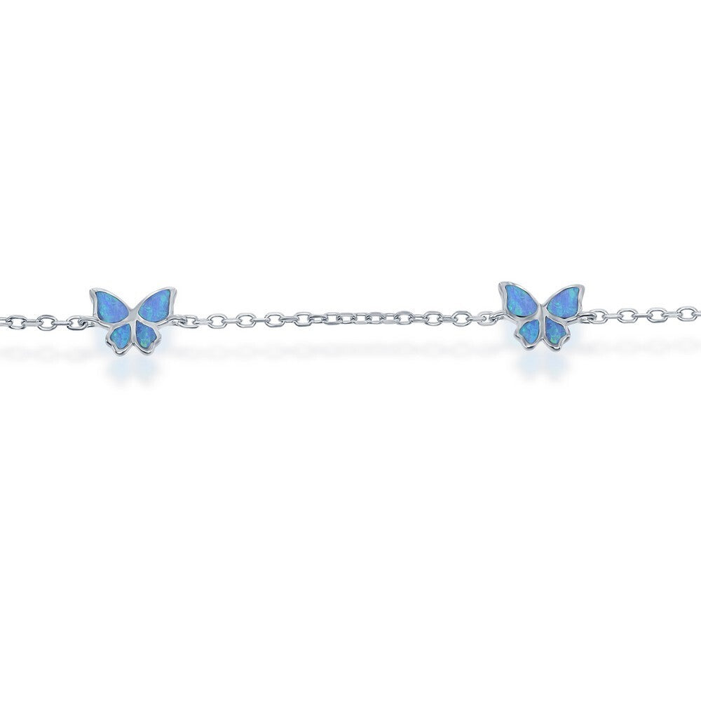 Women's Fashion Blue Opal Butterfly Charm Anklet, Sterling Silver anklet, Beach