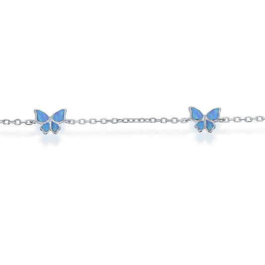 Women's Fashion Blue Opal Butterfly Charm Anklet, Sterling Silver anklet, Beach