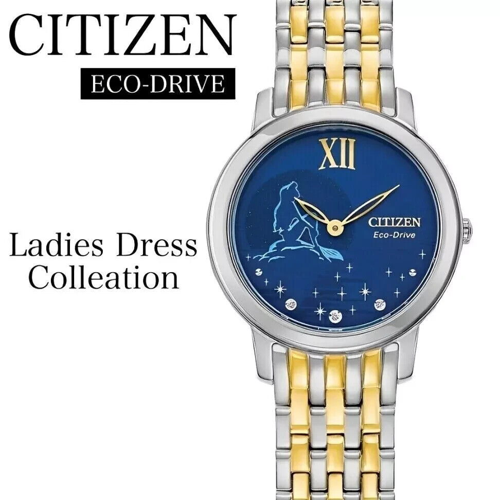 CITIZEN EX1499-50W "DISNEY PRINCESS ARIEL" DIAMOND WATCH BLUE DIAL RETAIL $425