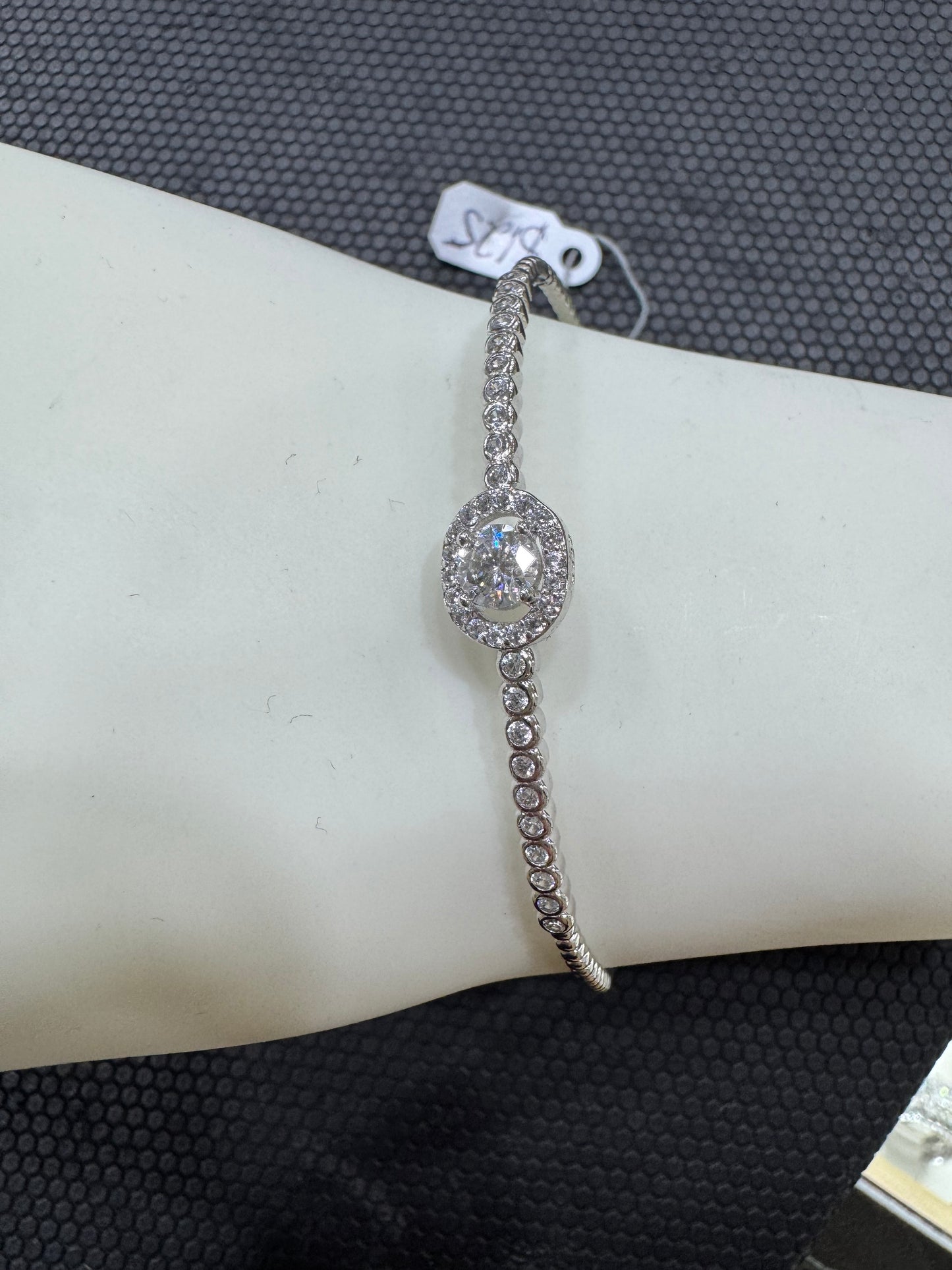 Halo Round Moissanite Bracelet 925 Silver, Ladies Fashion Bracelet, Silver and Moissanite bangle