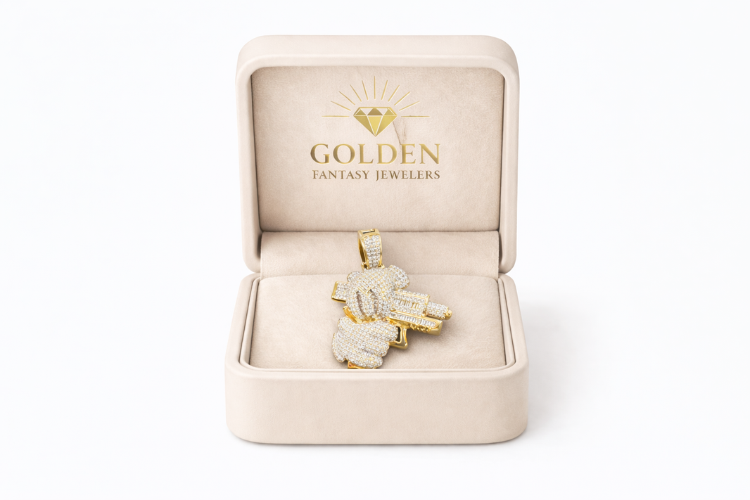 10K Yellow Gold Charm 1.25 ct Natural Diamond Hand with Pistol Pendant