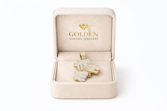 10K Yellow Gold Charm 1.25 ct Natural Diamond Hand with Pistol Pendant