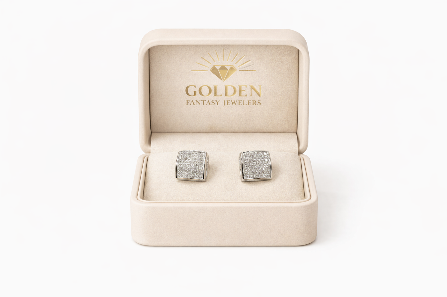 14K White Gold Stud Earrings, Princess Cut, 0.95 ct Natural Diamond