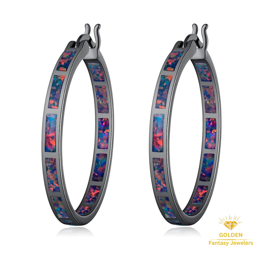 Womens Blue Fire Opal Hoop Earrings - 32mm Diameter - Etsy Hotseller