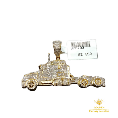 10kt Gold Truck Pendant - Natural Diamonds - Trucker Charm - Unisex