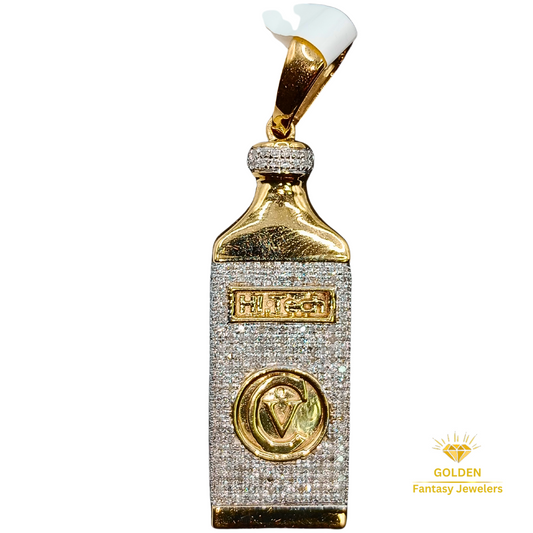 Diamond HI-Tech Bottle - 10kt Gold Pendant - Natural Diamonds - Medicine Bottle Charm