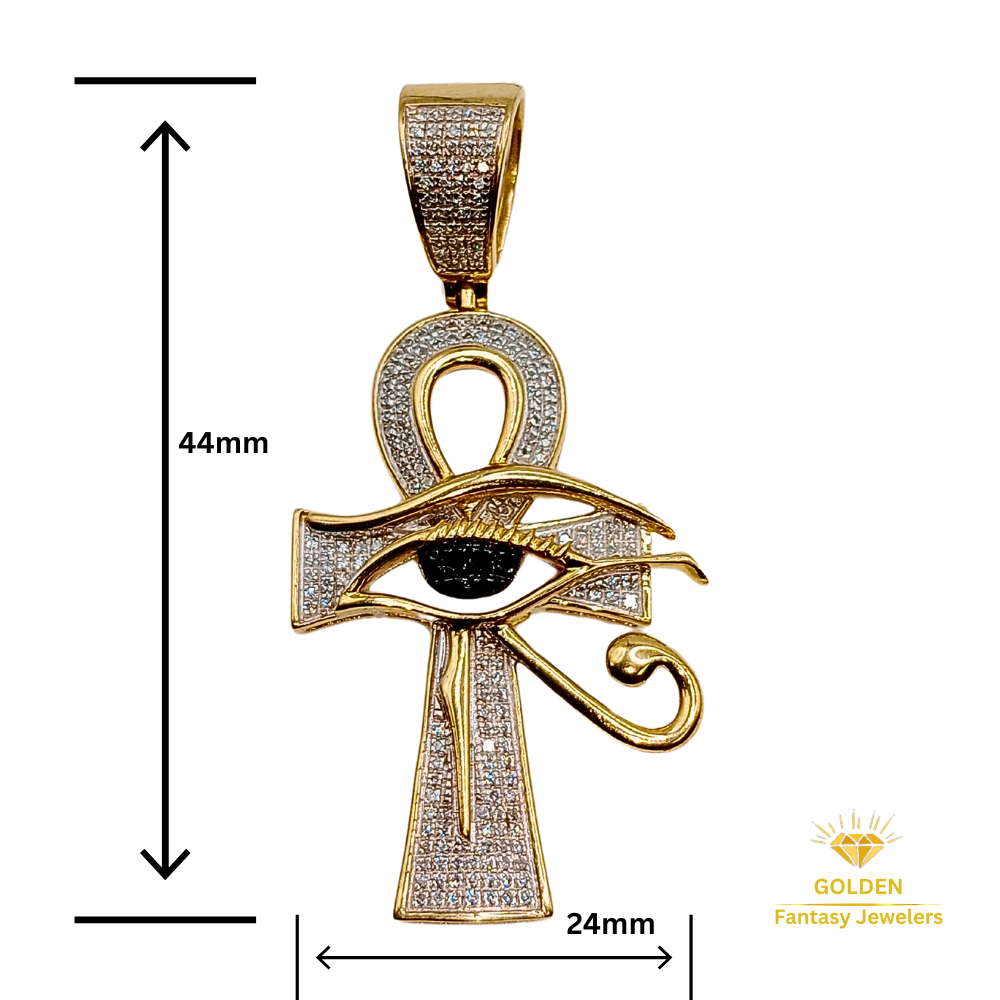 Diamond Ankh Pendant - 10kt Gold Pendant - Natural Diamond White and Black -  Ankh Charm