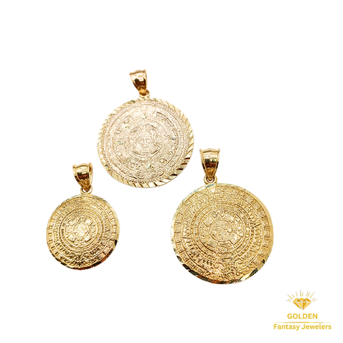 Aztec Calendar 10kt gold Charm, Mayan
