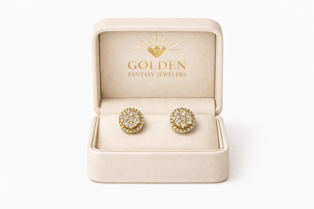 14K Yellow Gold Earrings 0.64 ct Natural Diamond, Round Gold Studs
