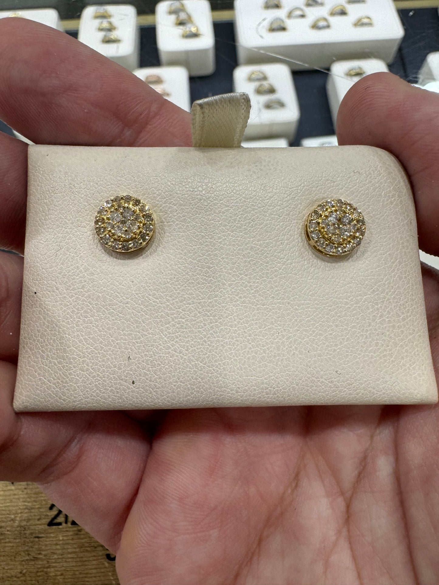 14K Yellow Gold Earrings 0.64 ct Natural Diamond, Round Gold Studs