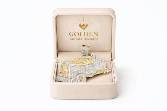 10K Yellow Gold Charm 1.62 ct Natural Diamond Truck Pendant, 18 Wheeler, Trucker