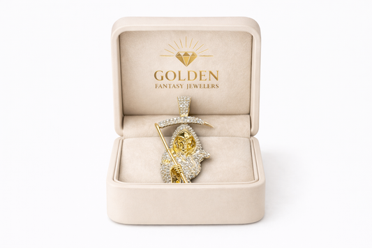 10K Yellow Gold Charm 0.75 ct Natural Diamond Grim Reaper Pendant