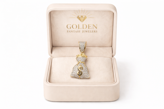 10K Yellow Gold Charm 0.19 ct Natural Diamond, Moneybag Pendant