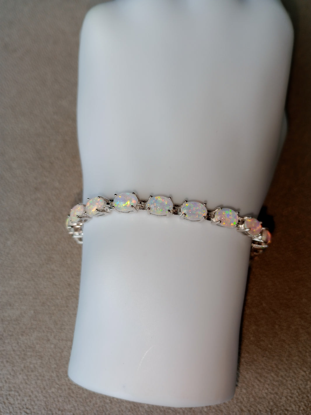 Ethiopian White Opal Tennis Bracelet, Oval Blue Opals, 925 Silver Solid, Valentine Day Gift