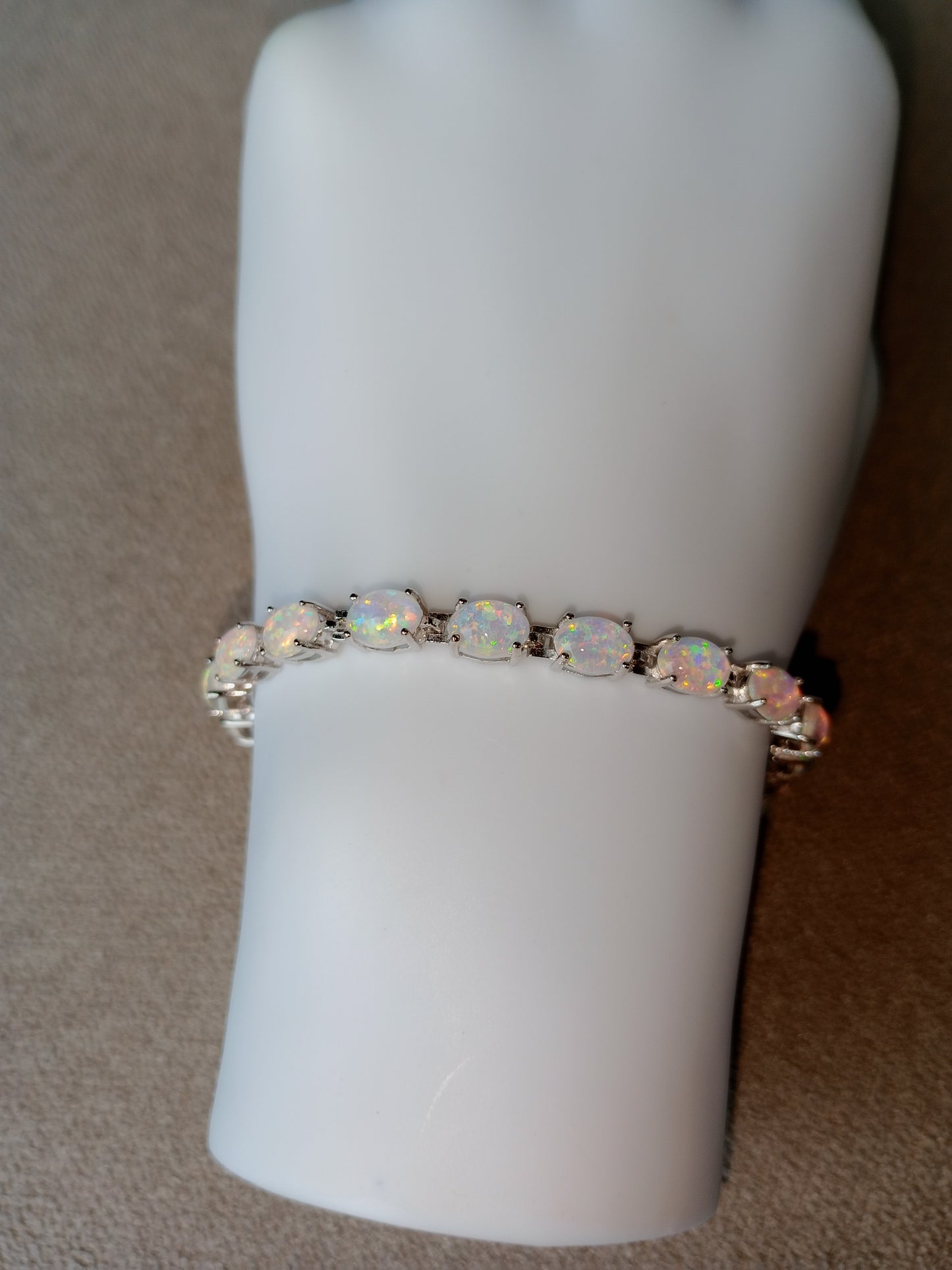 Ethiopian White Opal Tennis Bracelet, Oval Blue Opals, 925 Silver Solid, Valentine Day Gift