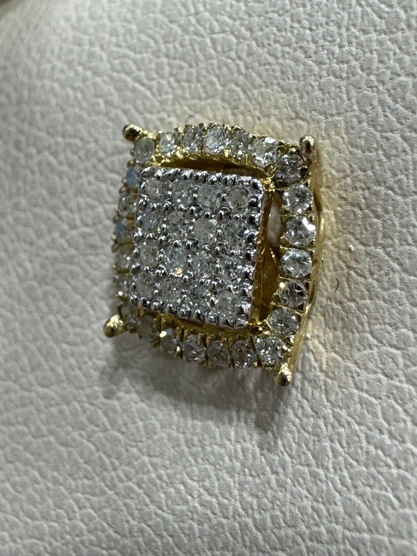 10K Two-Tone Gold Square Halo Earrings 0.40 ct Natural Diamond
