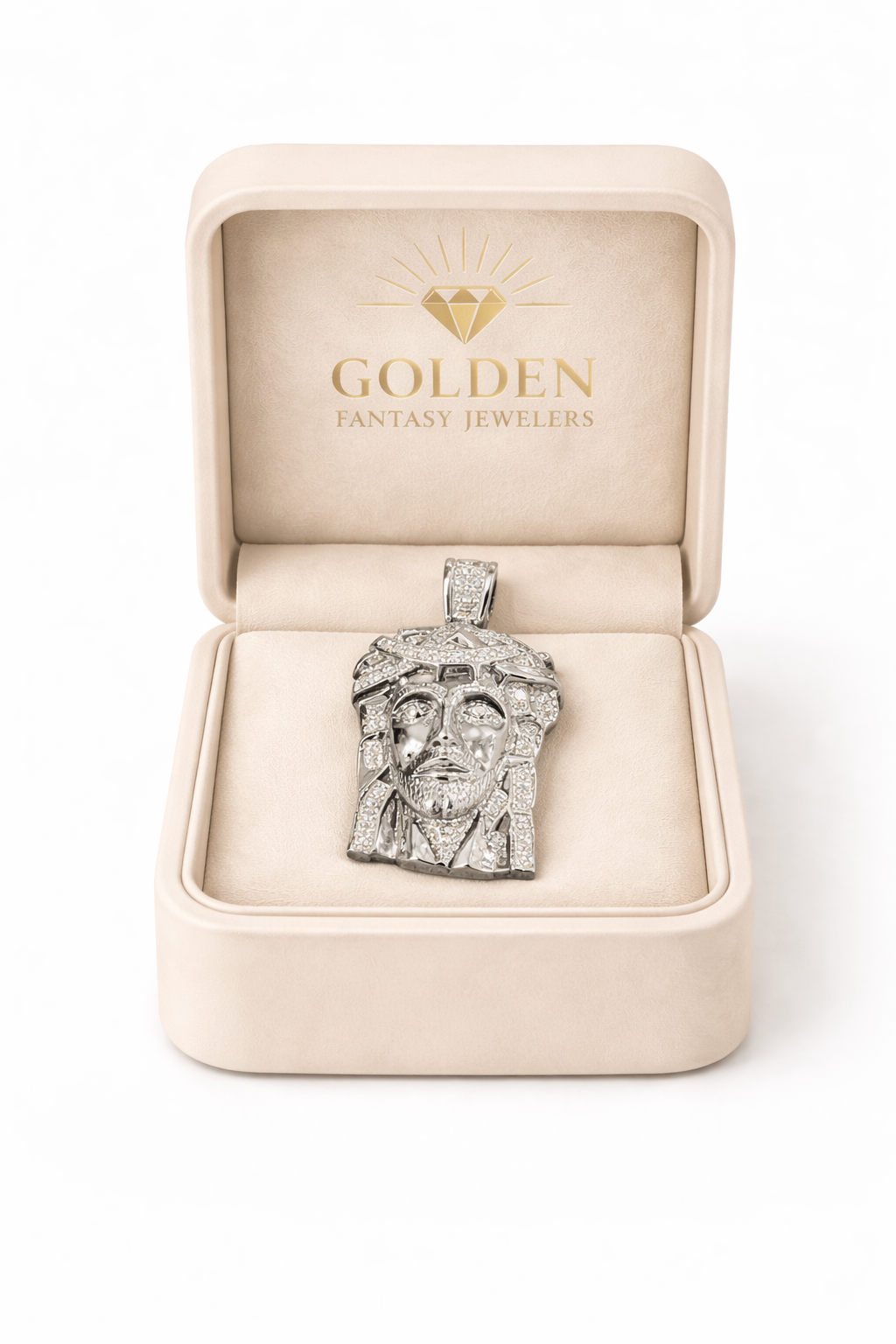 10K White Gold Jesus Charm 0.19 ct Natural Diamond, Jesus Piece Pendant
