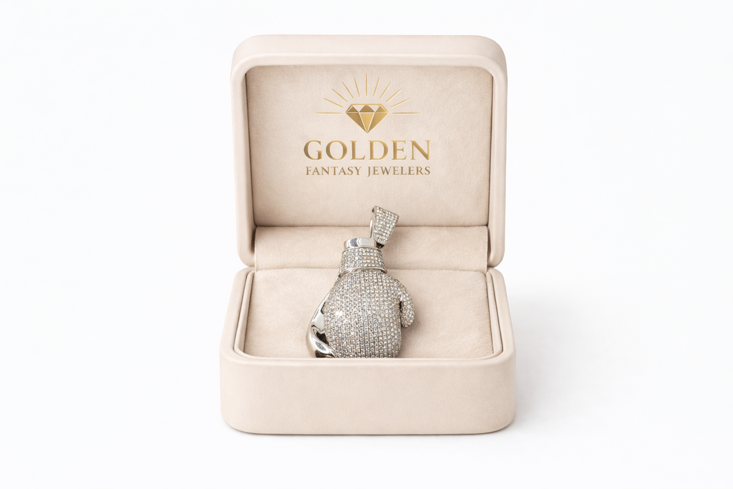 14K White Gold “Boxing Gloves” Charm 3.90 ct Natural Diamond