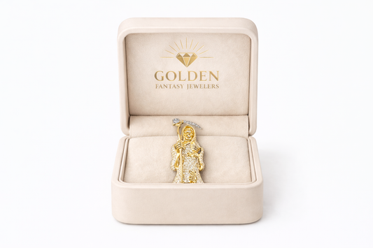 10K Yellow Gold Charm 0.75 ct Natural Diamond Gold Grim Reaper Pendant