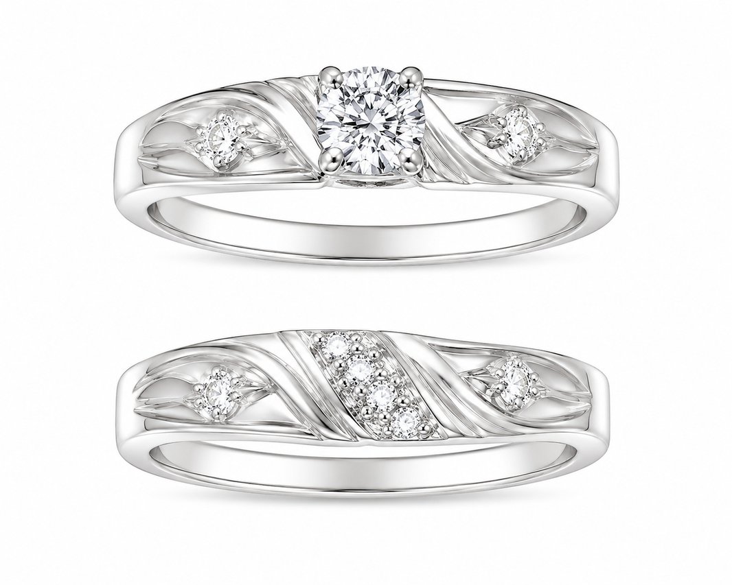 Sterling Silver Wedding Set 0.20 ct Natural Diamond