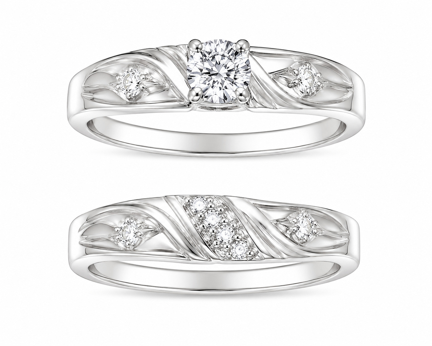 Sterling Silver Wedding Set 0.20 ct Natural Diamond