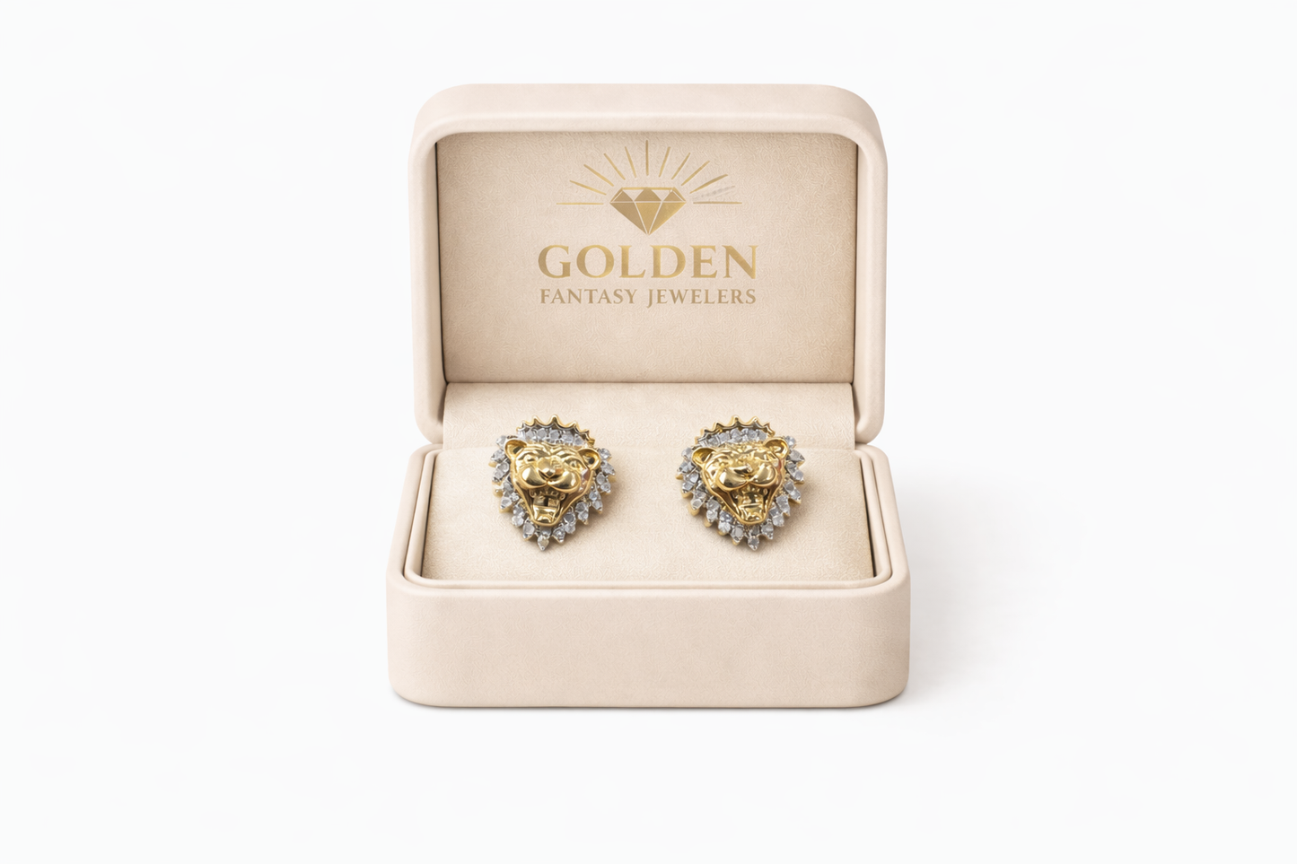 10K Yellow Gold Lion Earrings 0.15 ct Natural Diamond