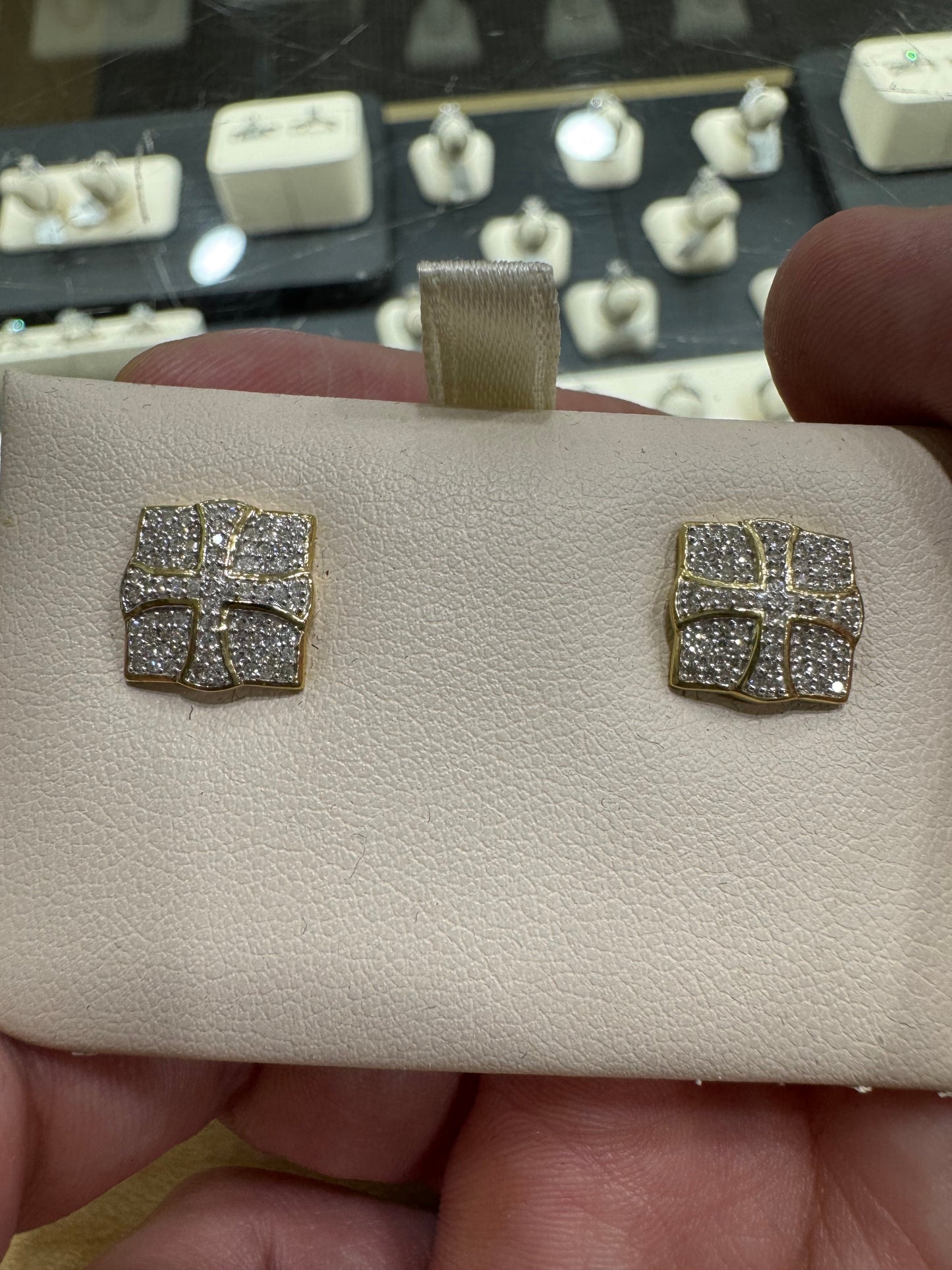 10K Yellow Gold Cross Earrings 0.40 ct Natural Diamond