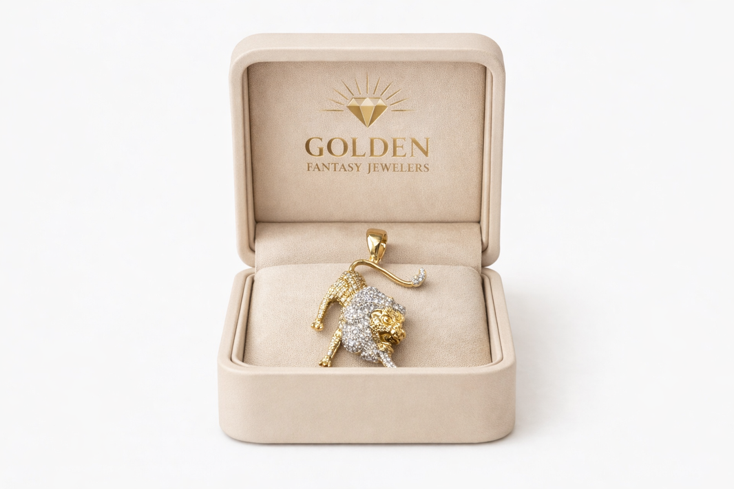 10K Yellow Gold Charm 0.30 ct Natural Diamond Lion Leo Pendant