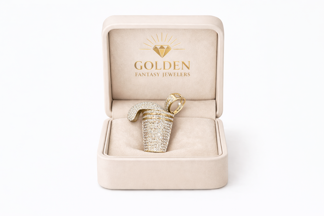 10K Yellow Gold Charm 0.70 ct Natural Diamond Overfilled Cup Pendant Drank