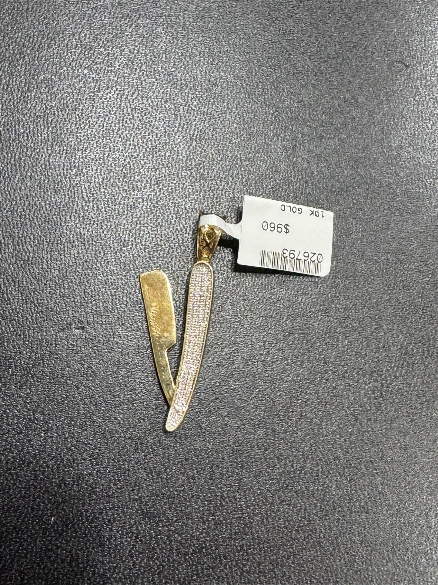 10K Yellow Gold Charm 0.30 ct Natural Diamond Barber Blade Pendant