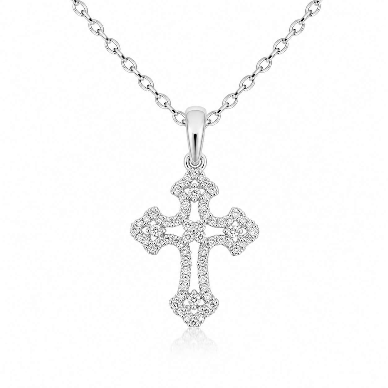 Sterling Silver Cross Charm/Chain 0.20 ct Natural Diamond