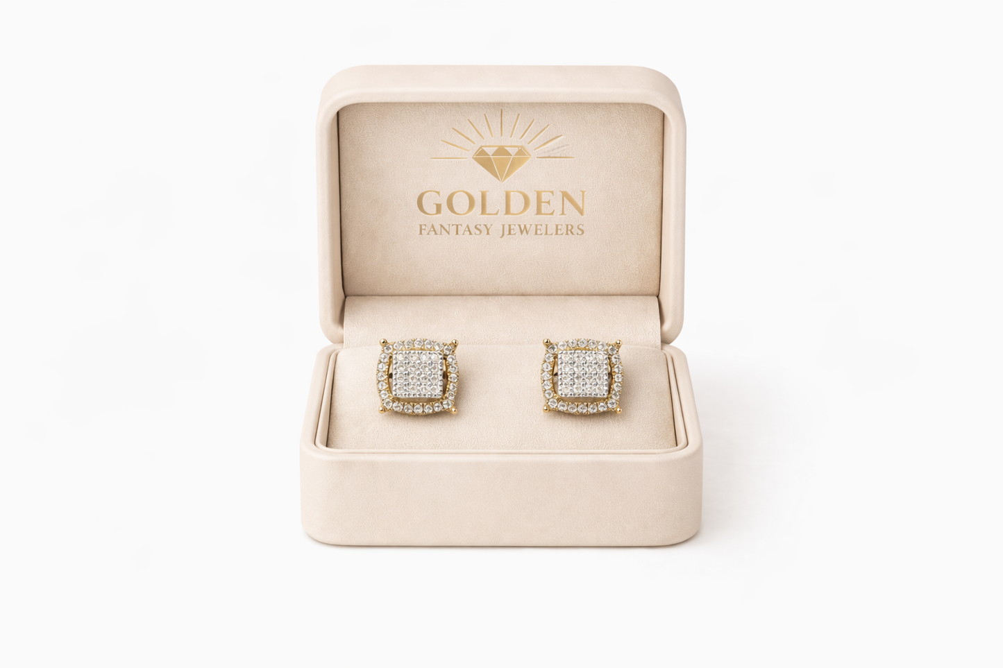10K Two-Tone Gold Square Halo Earrings 0.40 ct Natural Diamond