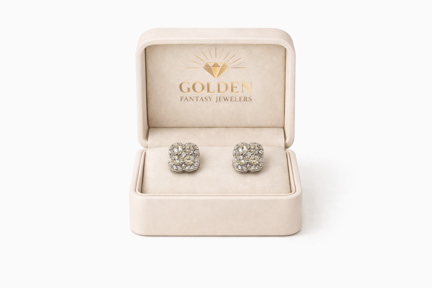 14K White Gold Clover Earrings 1.00 ct Natural Diamond