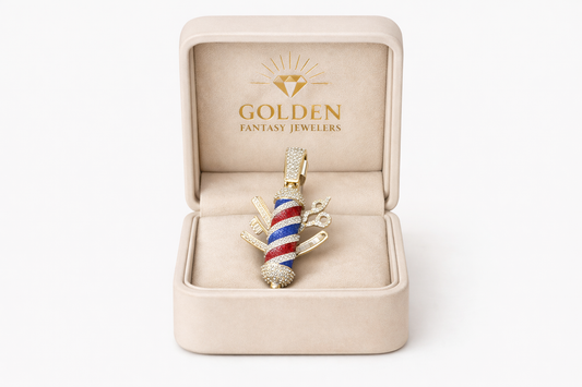 10K Yellow Gold Barber Pole Charm 0.87 ct Natural Diamond, Barbershop Pendant