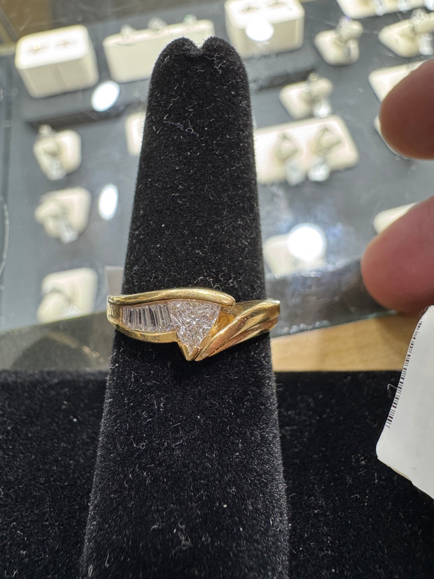 14K Yellow Gold Women's Ring Trillion, Baguette 0.50 ct Natural Diamond