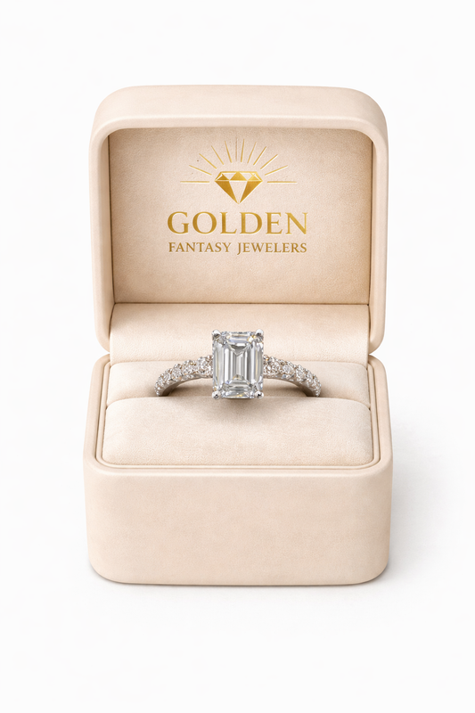 14K White Gold Women's Jewelry Set 3.35 ct Emerald, Round Natural Diamond