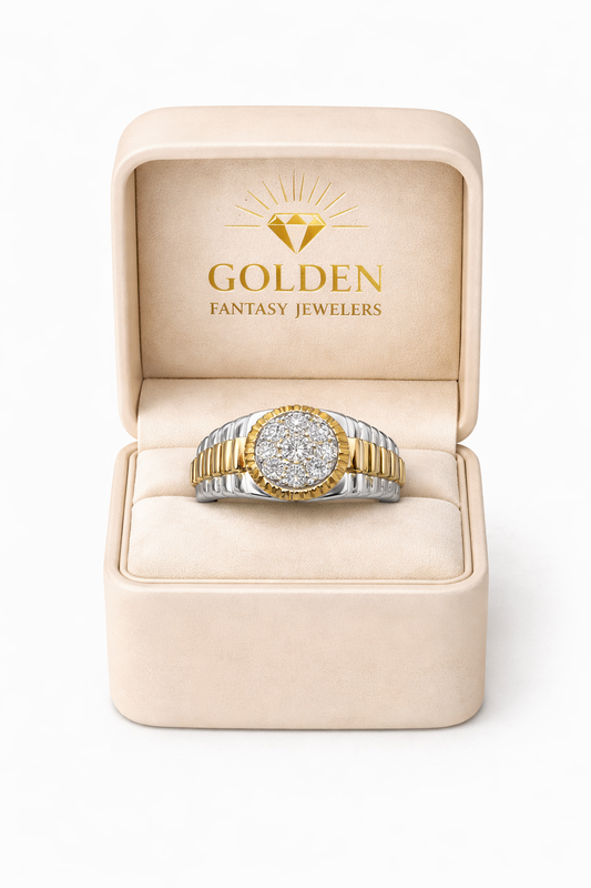 14K Two-Tone Gold Men's Presidential Style Ring 0.56 ct Natural Diamond