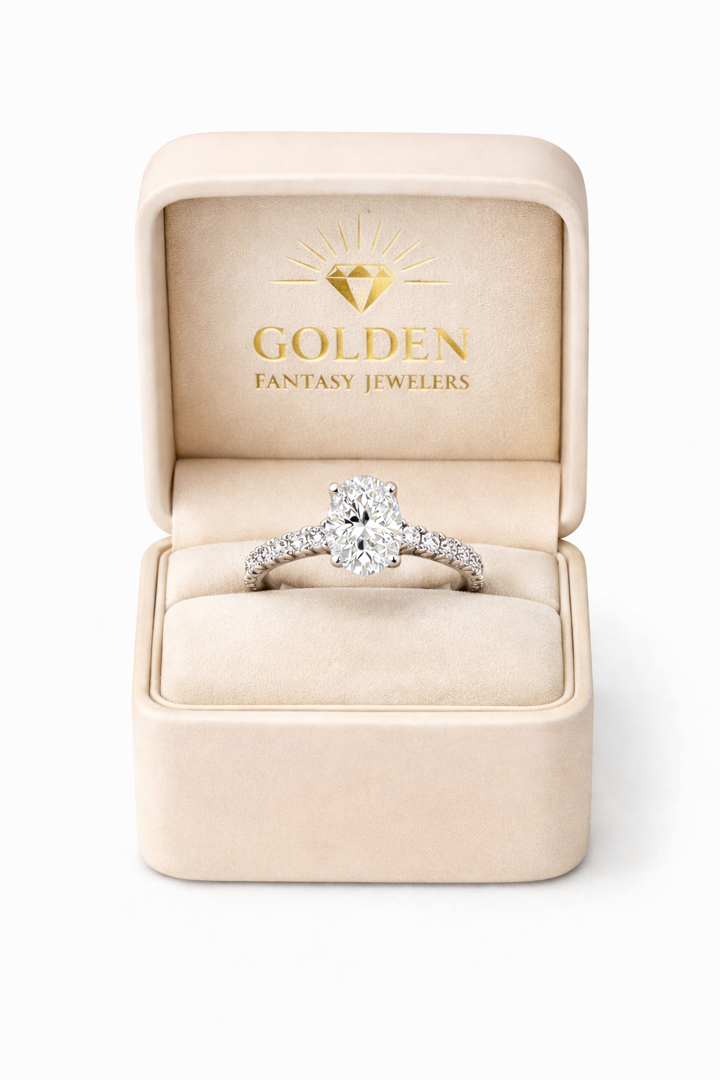 14K Yellow Gold Ring Oval, Round lab created stone