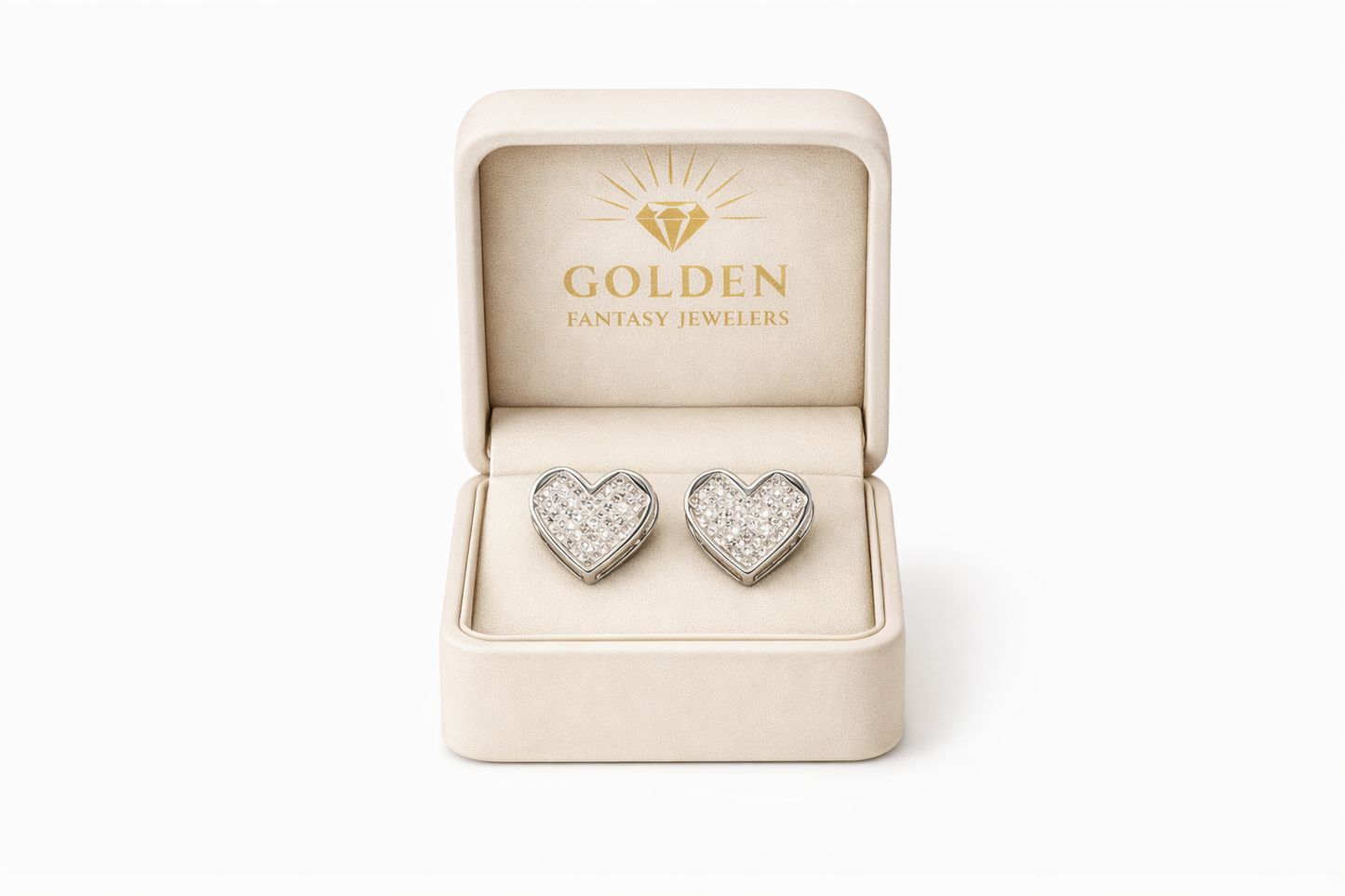 14K White Gold Heart Earrings 2.00 ct Natural Diamond