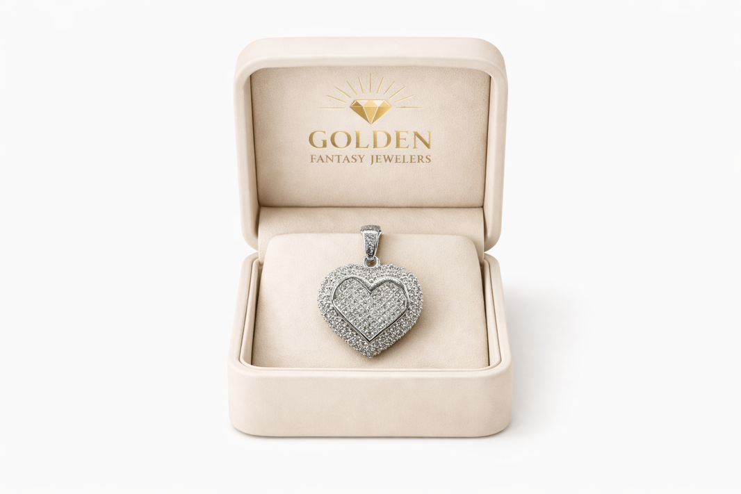 14K White Gold Heart Charm 3.00 ct Natural Diamond