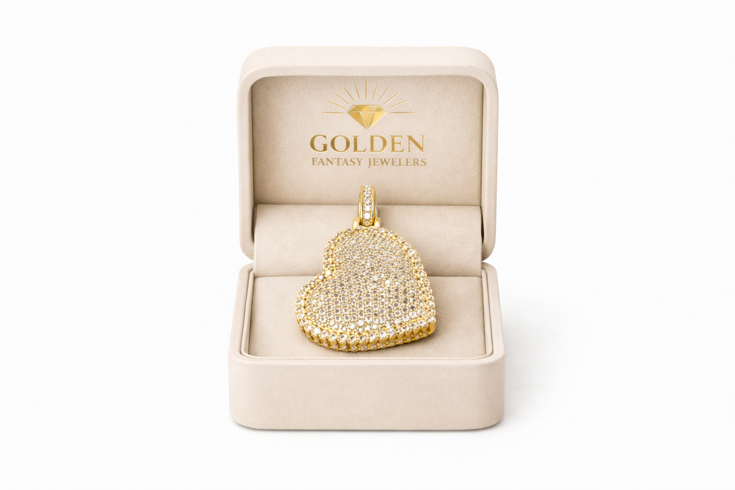 14K Yellow Gold Heart Charm 2.90 ct Natural Diamond