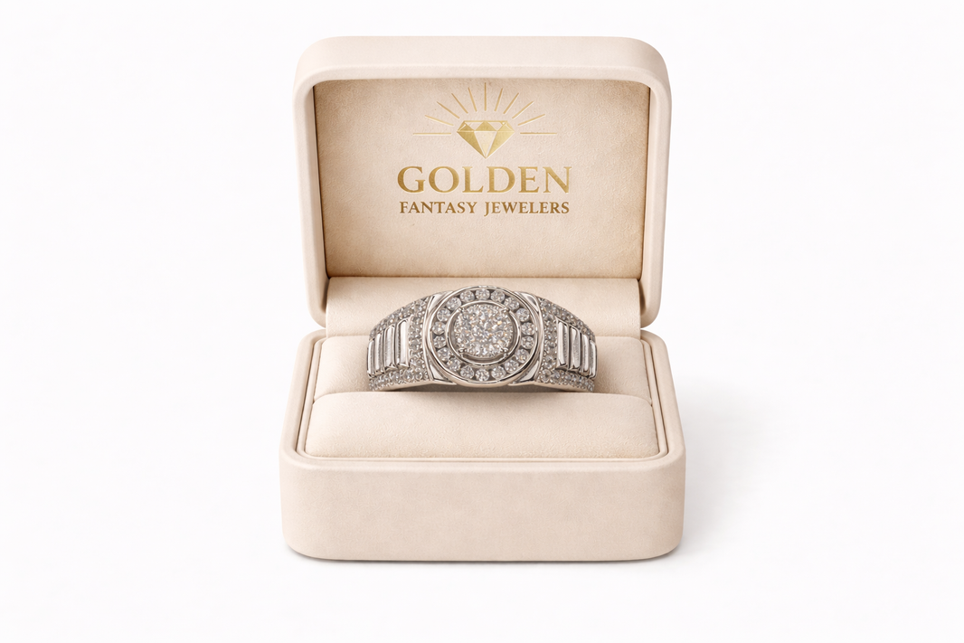 14K White Gold Men's Ring 1.00 ct Natural Diamond