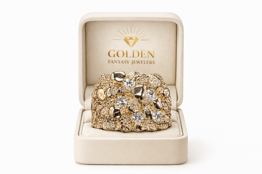 10K Yellow Gold Men's Nugget Ring 0.75 ct Natural Diamond