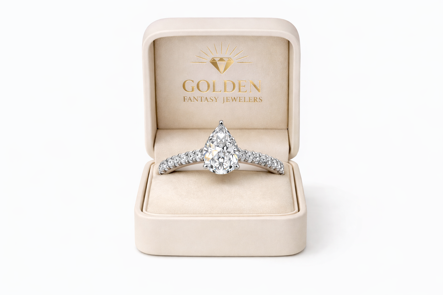 14K White Gold Ring 2.25 ct Pear, Round Lab Grown Diamond