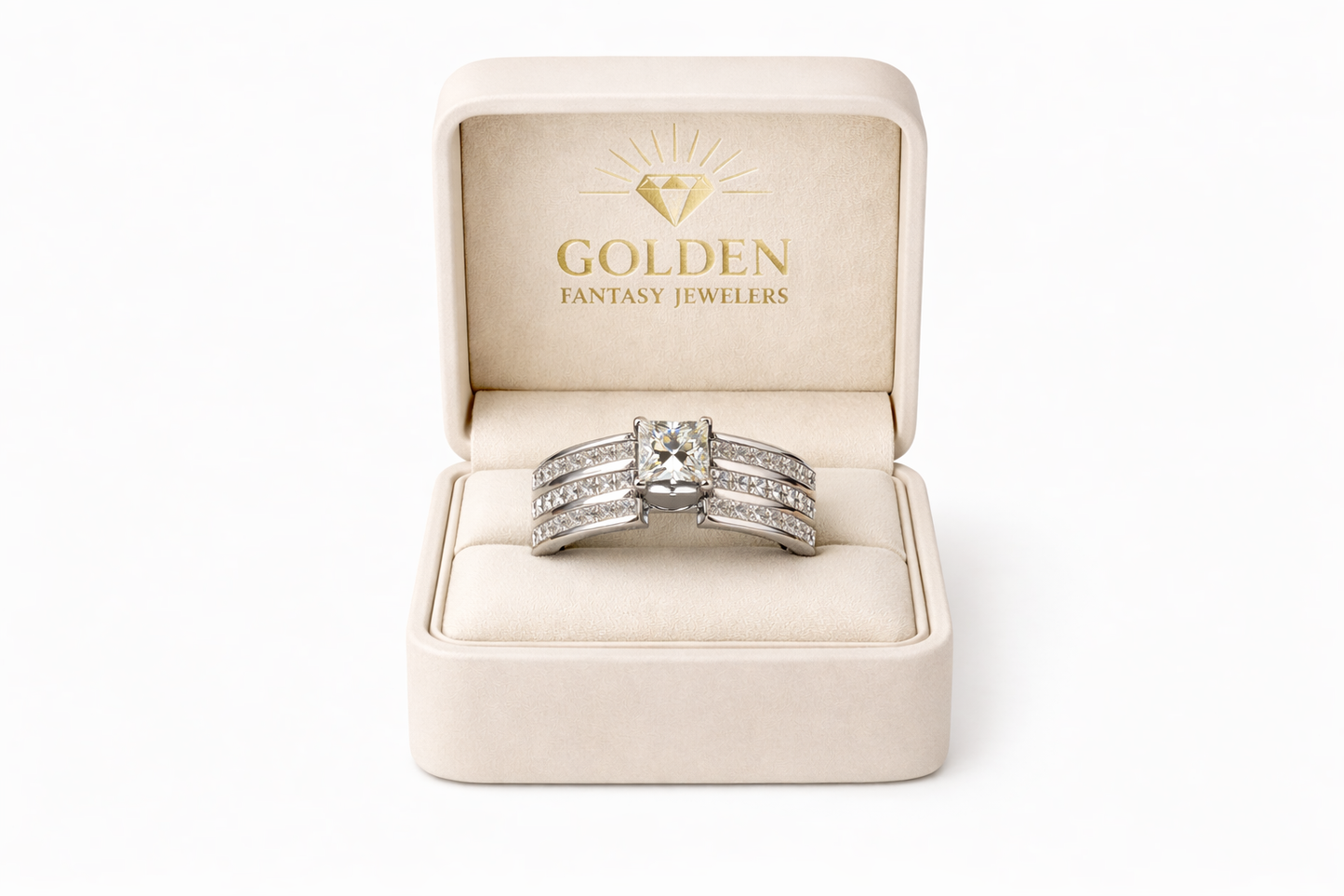 14K White Gold Women's Ring 2.25 ct Princess Natural Diamond